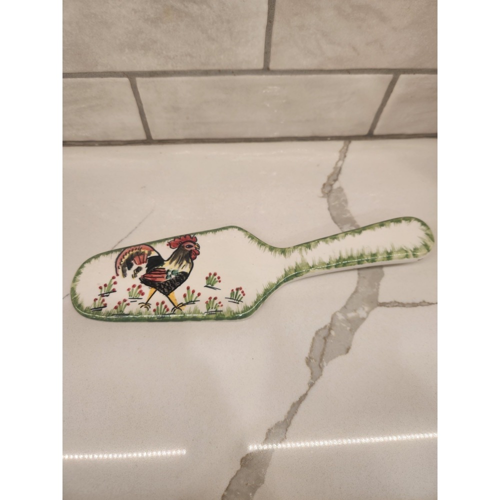 Italy Deruta Hand‎ Painted Pottery Rooster Chicken Cake Or Pie Food Server